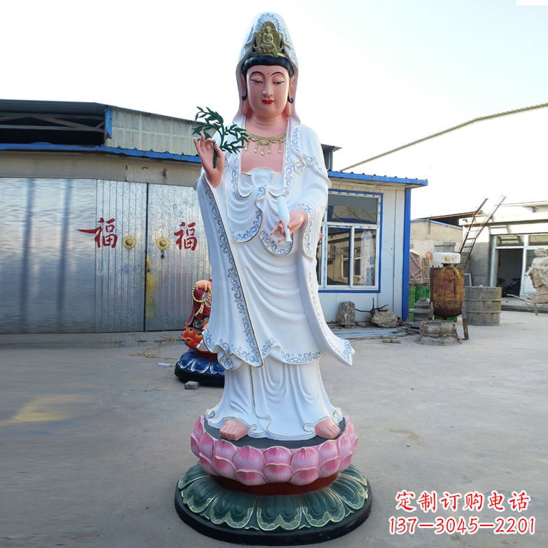 潍坊玻璃钢彩绘观音雕塑