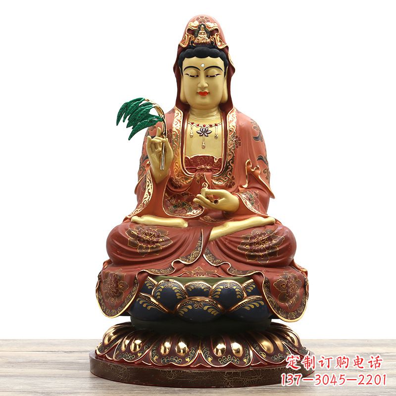 潍坊精美观音彩绘铜雕雕塑摆件