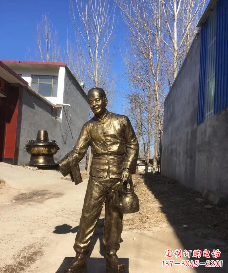潍坊店小二铜雕火锅人物定制