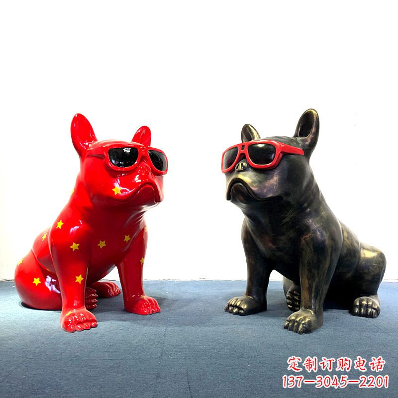 潍坊斗牛犬公仔,网红眼镜狗卡通美陈雕塑摆件