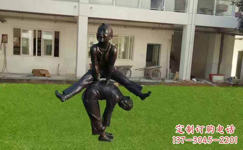潍坊卡通青少年跳马铜雕塑