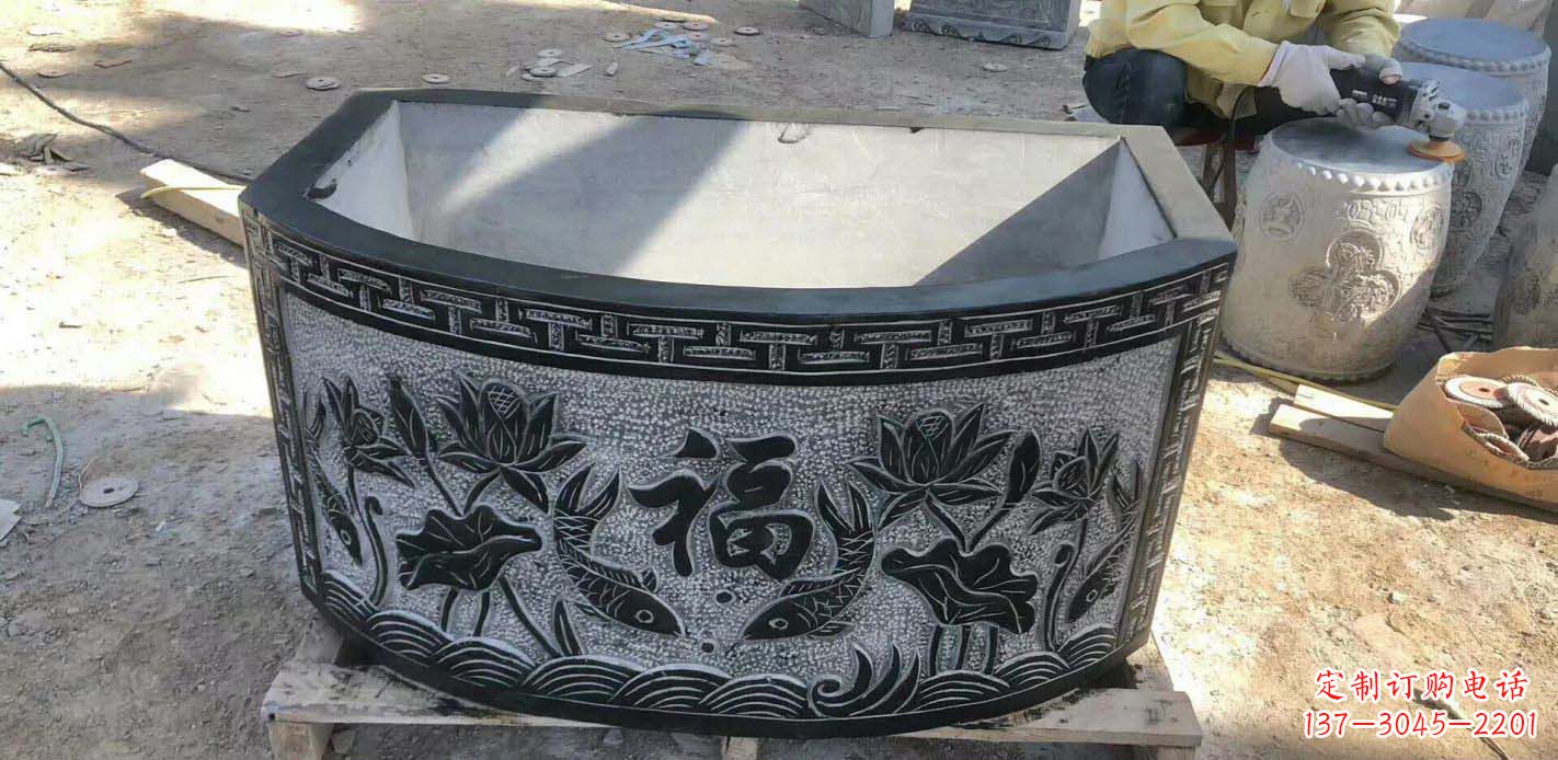 潍坊方口石浮雕水缸