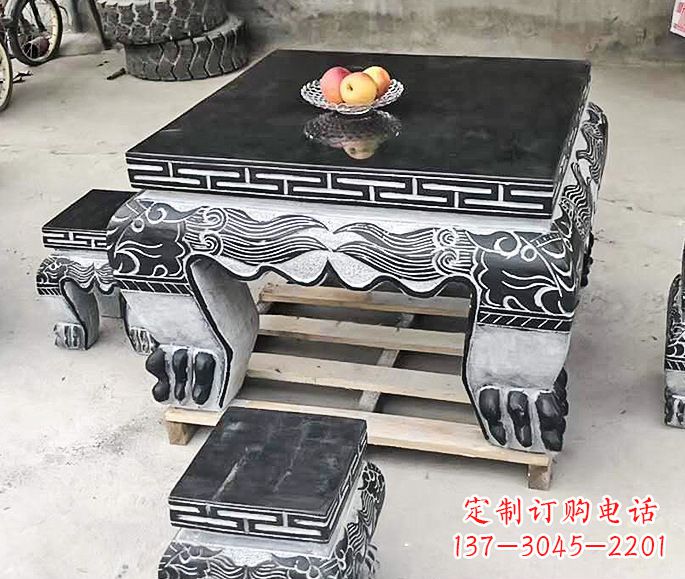 潍坊方形仿古石桌凳 (2)