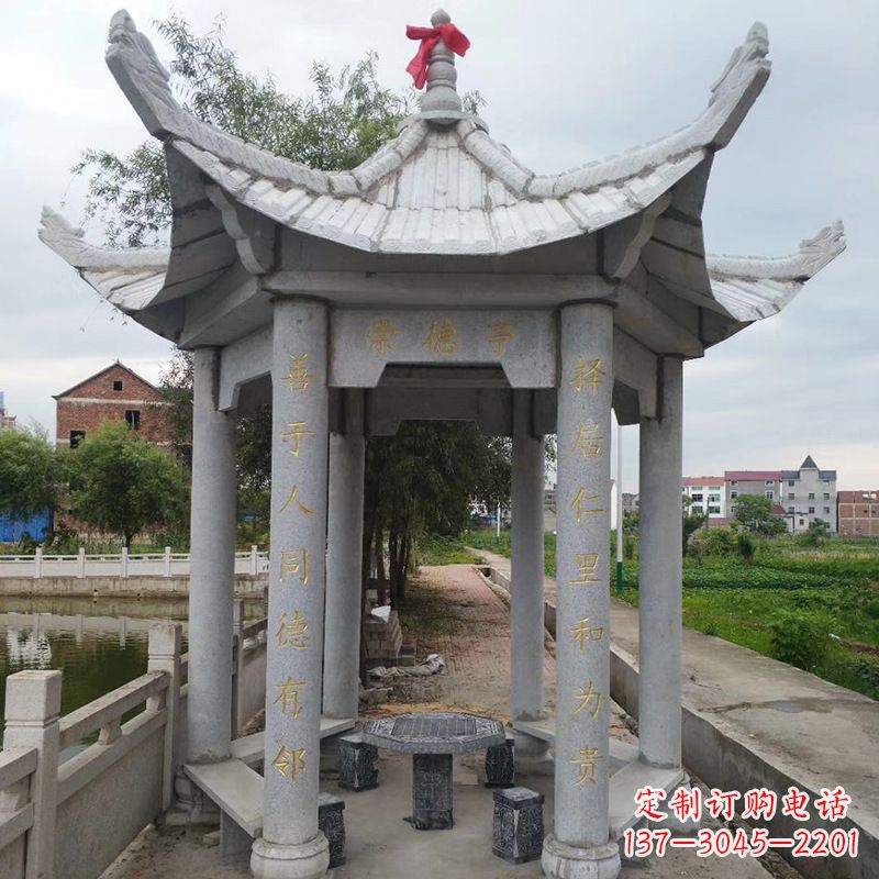 潍坊仿古大理石凉亭雕塑-公园园林石雕亭子