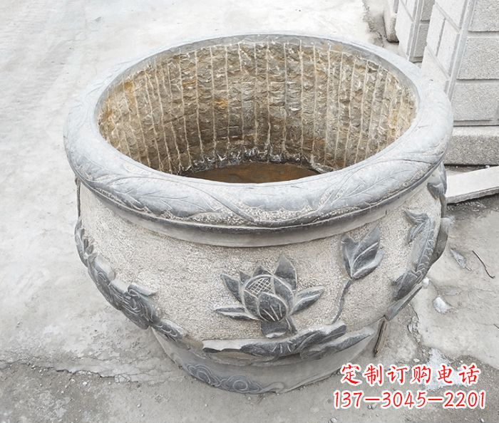 潍坊仿古荷花鲤鱼雕塑石水缸