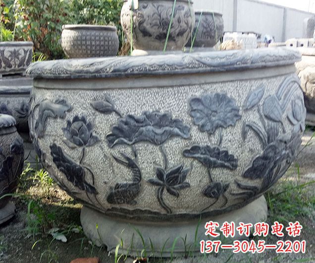 潍坊仿古荷花石浮雕水缸 (2)