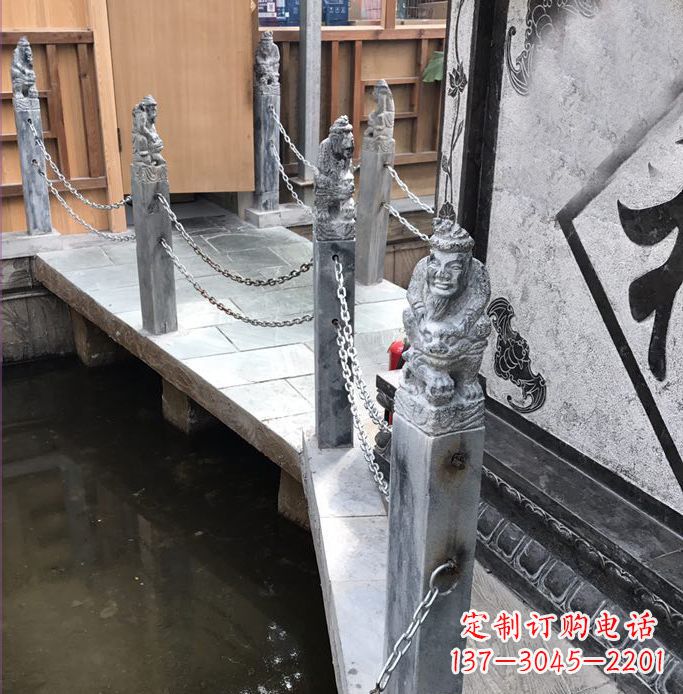 潍坊典雅传统的仿古胡人拴马石栏杆雕塑