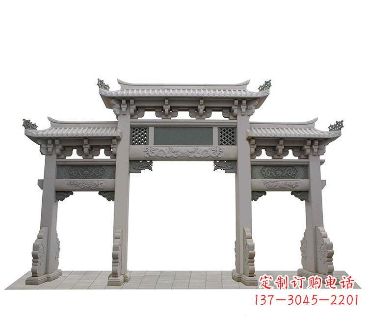 潍坊精美仿古三门牌坊石雕