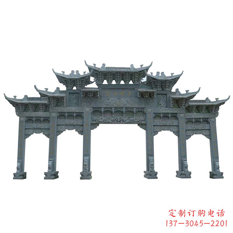 潍坊仿古石雕牌楼五门石牌坊
