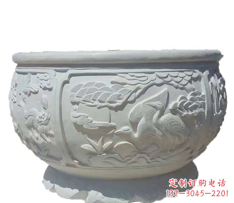 潍坊精美仿古鱼缸石雕花盆雕塑