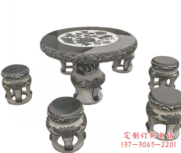 潍坊仿古圆形石桌凳雕塑