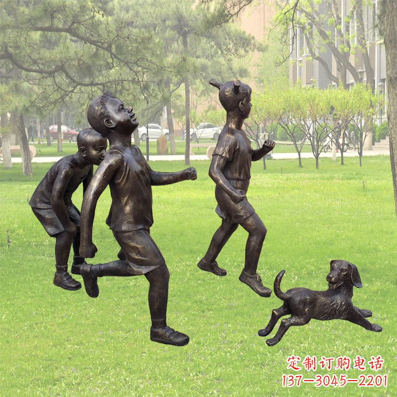 潍坊仿铜跑步小孩雕塑