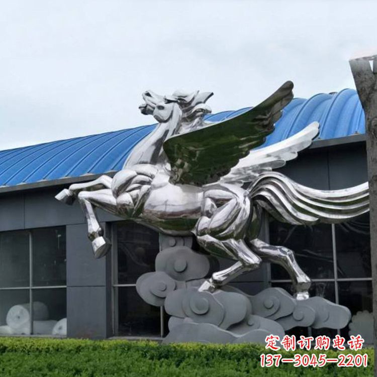 潍坊飞马镜面不锈钢雕塑-企业景观动物标识