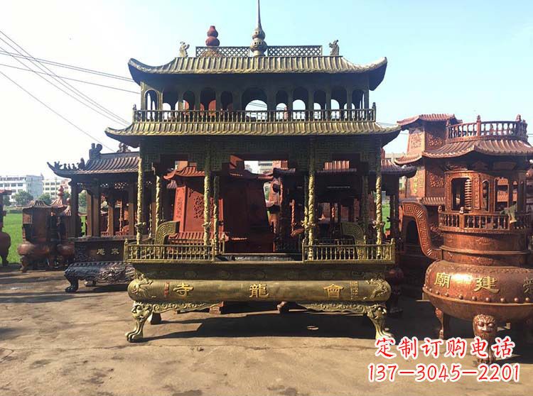 潍坊高浮雕螭龙纹铜香炉