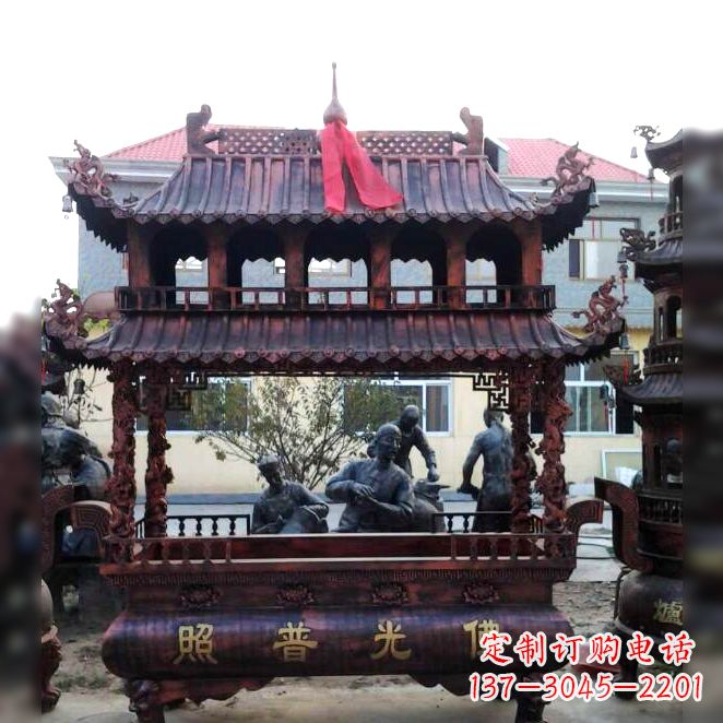 潍坊古典风格三足铜香炉定制雕塑