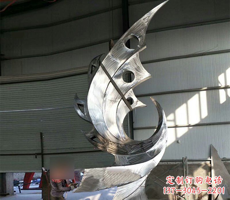潍坊公园不锈钢抽象凤凰景观雕塑 (3)