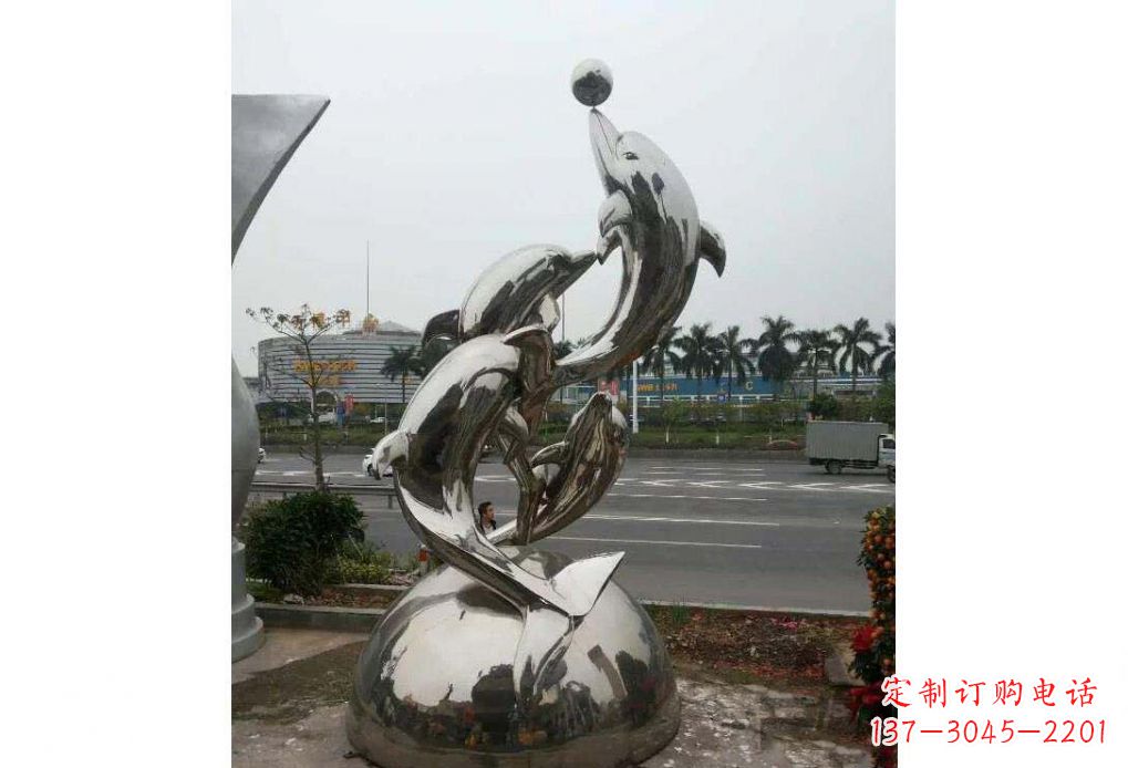 潍坊海豚系列不锈钢顶球雕塑