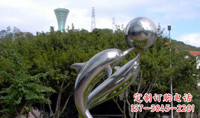 潍坊高贵静谧的不锈钢海豚顶球雕塑
