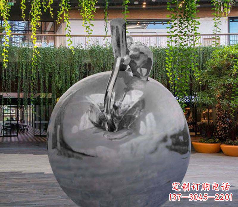 潍坊公园时尚不锈钢镜面苹果雕塑