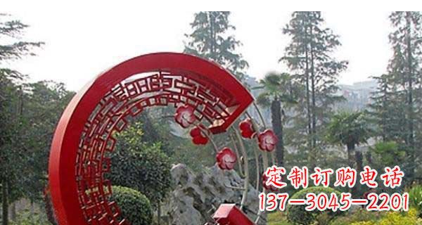 潍坊灵动奔放的不锈钢和梅花圆环雕塑