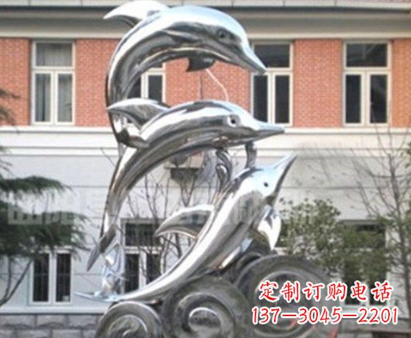 潍坊跳跃海豚海浪不锈钢雕塑