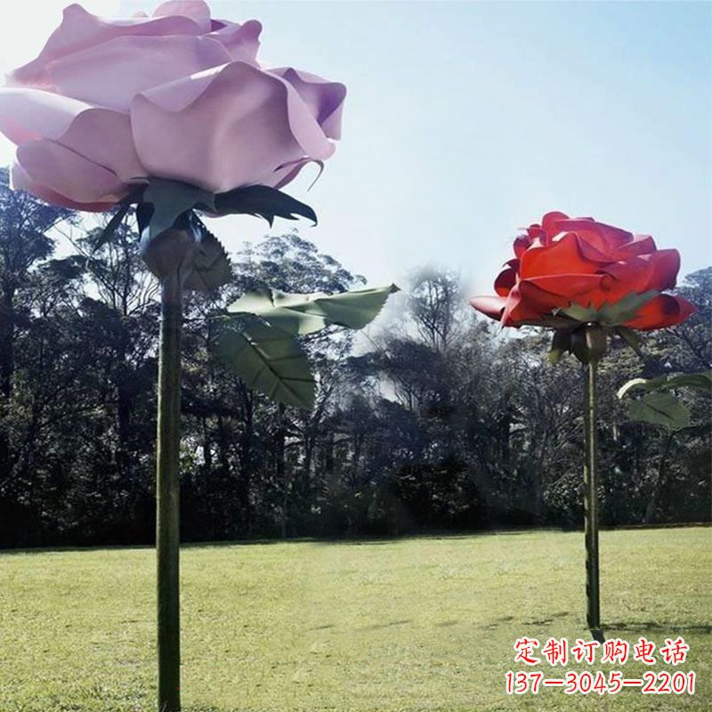 潍坊公园草坪不锈钢玫瑰花雕塑摆件
