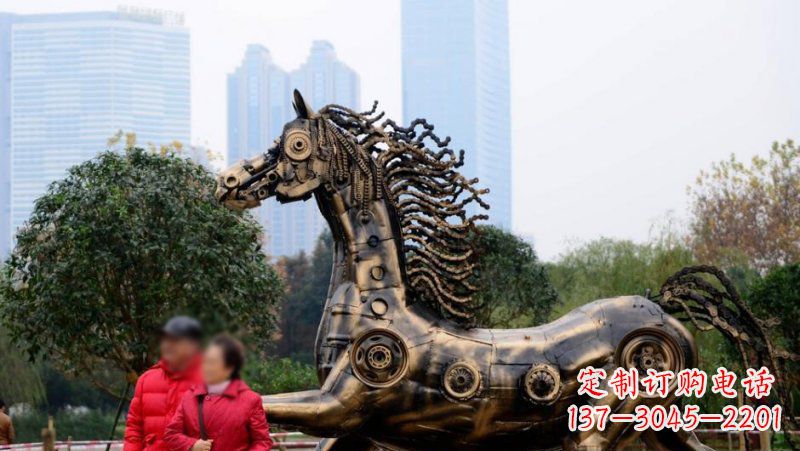 潍坊公园抽象机械马动物铜雕