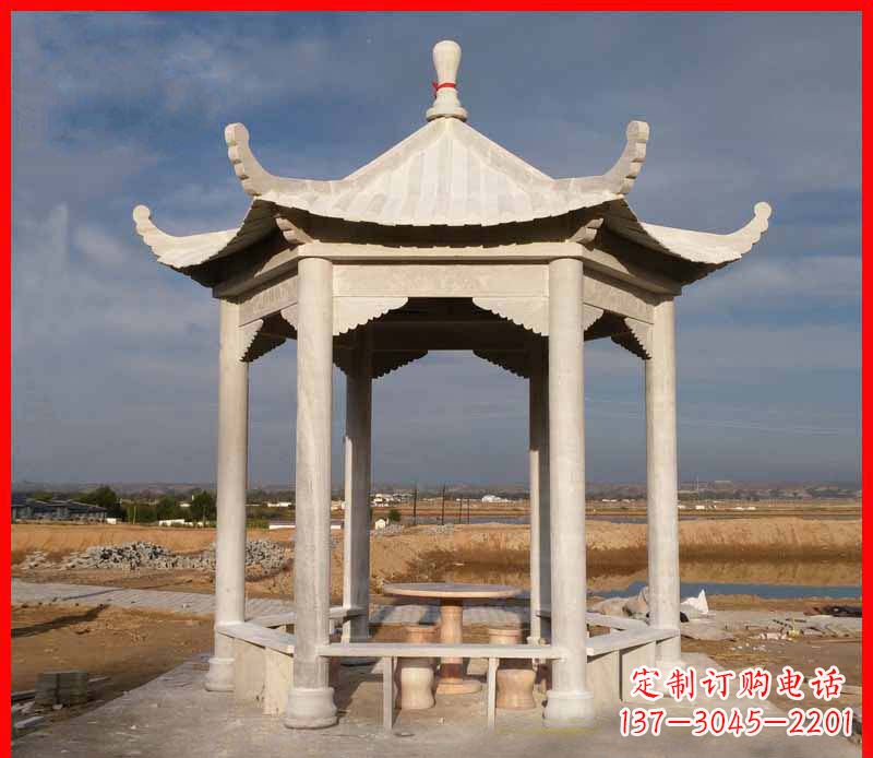 潍坊公园大理石六角石雕凉亭 (2)