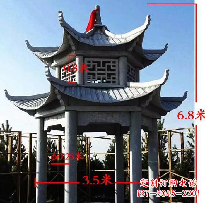 潍坊公园大理石六角石雕双层凉亭 (2)