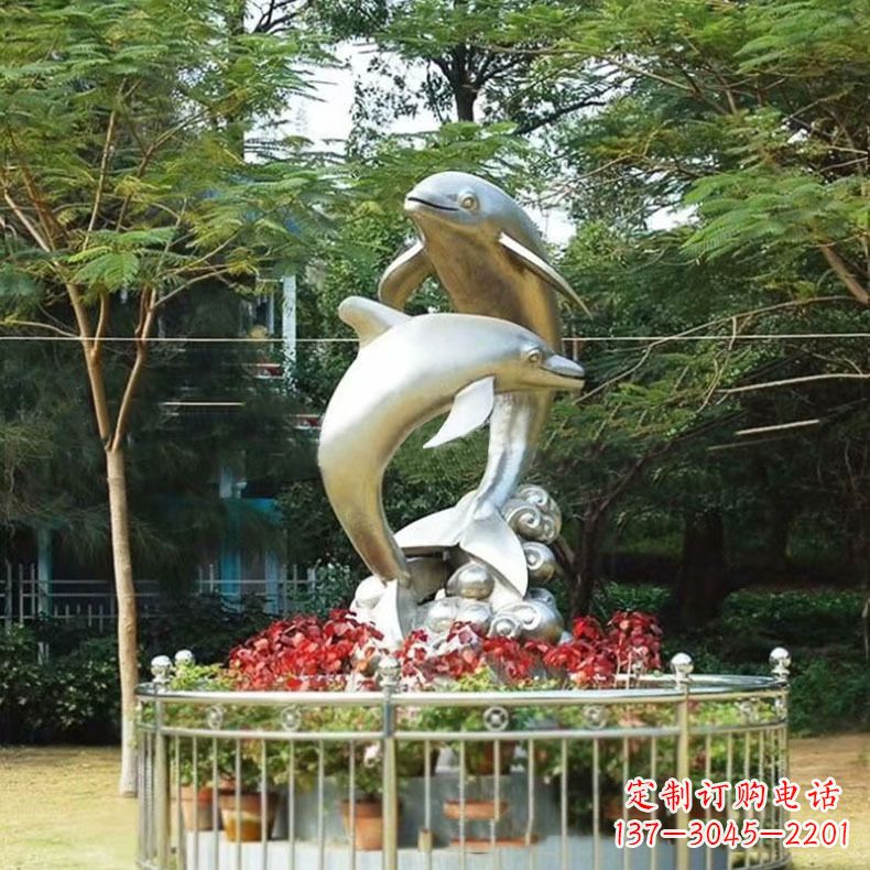 潍坊公园动物海豚不锈钢景观雕塑