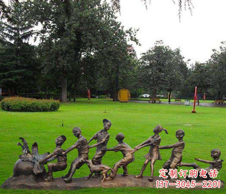 潍坊公园儿童拔萝卜人物小品铜雕