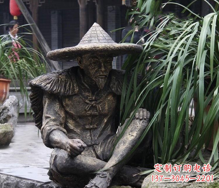 潍坊公园古代老渔翁铜雕