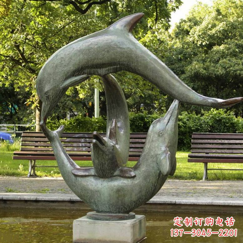 潍坊风格精美的海豚铜雕喷泉