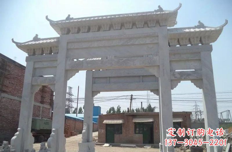 潍坊公园汉白玉三门牌坊石雕