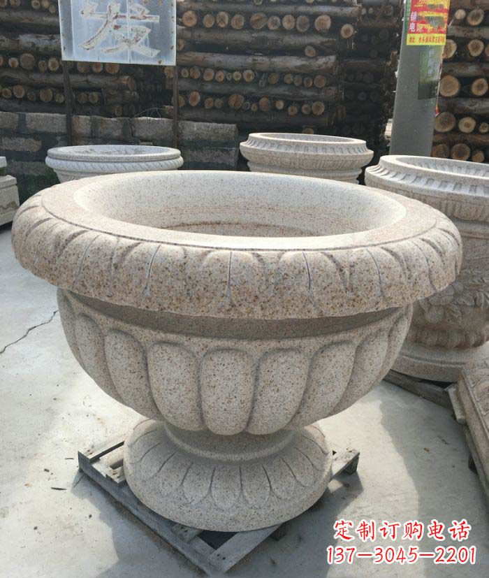 潍坊公园景观大理石花盆石雕 (2)