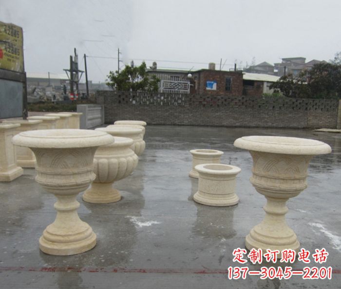 潍坊完美绽放——大理石花盆石雕