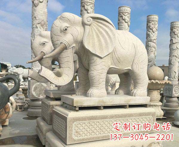 潍坊公园景观大理石招财大象石雕 (2)