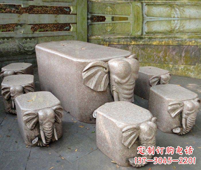 潍坊公园景观大理石小象桌凳石雕