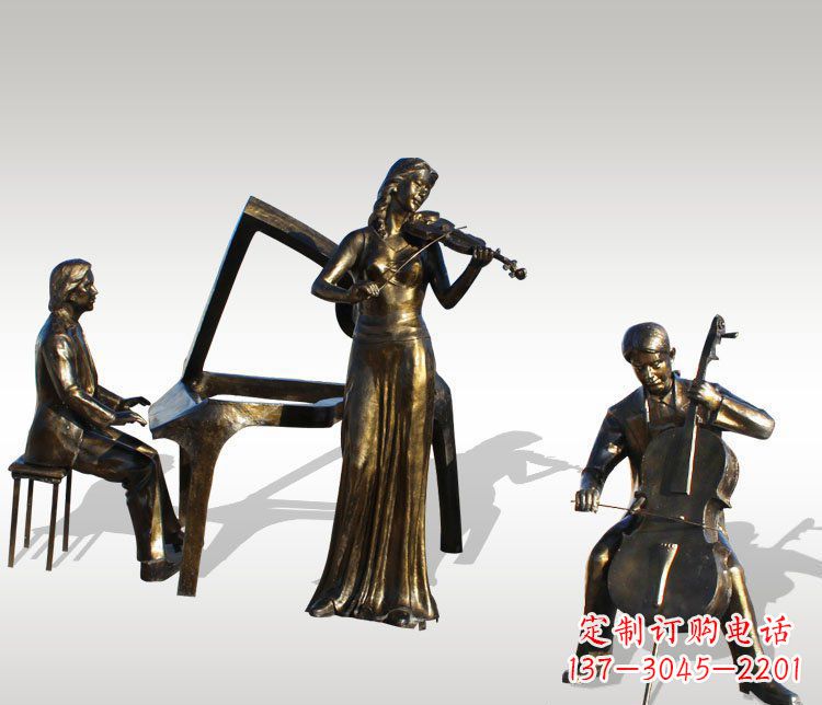 潍坊公园景观钢琴拉小提琴人物铜雕