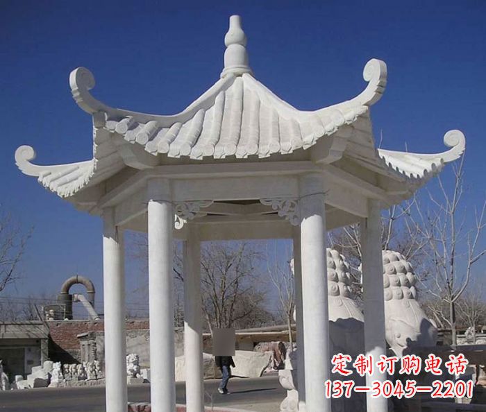 潍坊公园景观汉白玉六角石雕凉亭