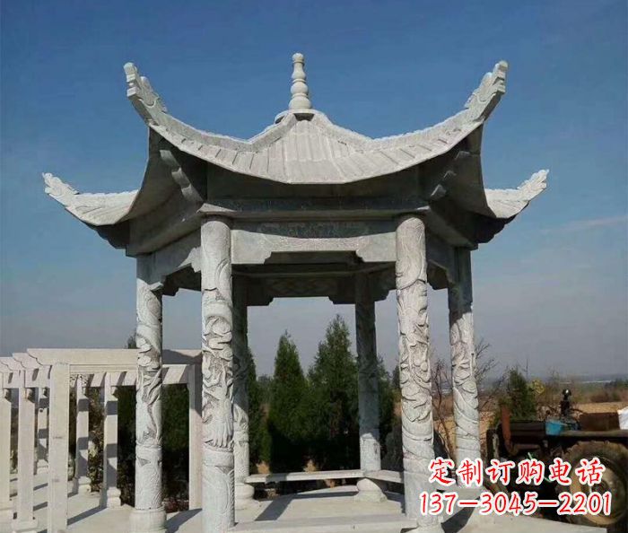 潍坊公园景观六角凉亭石雕
