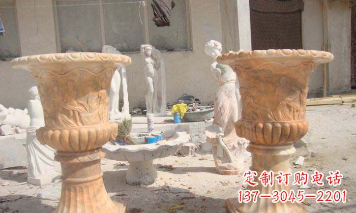 潍坊红花盆石雕艺术雕塑