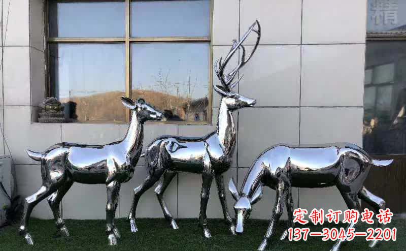 潍坊华丽风格镜面不锈钢动物鹿雕塑
