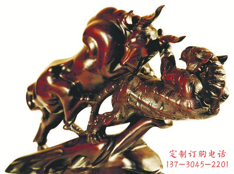 潍坊公园老虎和牛动物景观铜雕