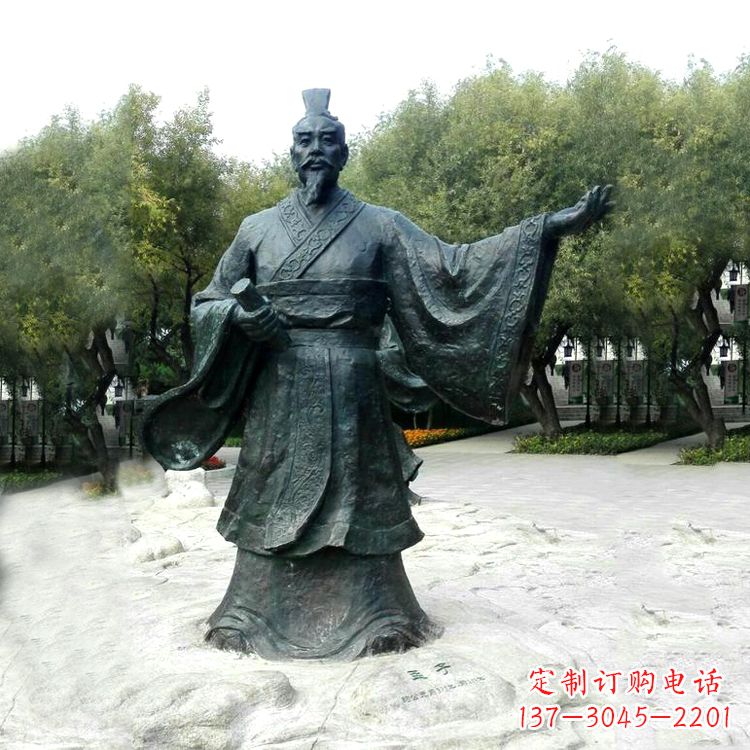 潍坊公园历史名人战国时期著名思想家孟子铜雕塑像