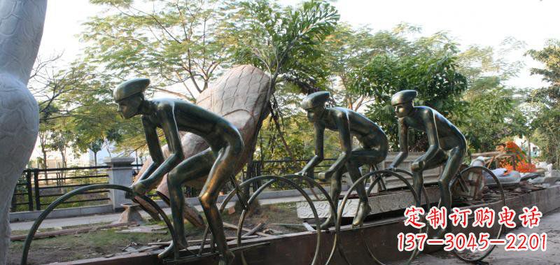 潍坊精致铜雕自行车景观雕塑