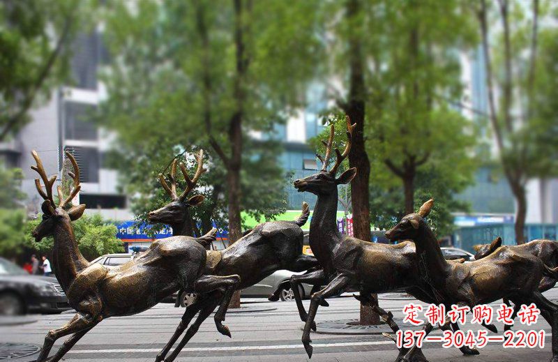 潍坊公园铜雕群鹿动物雕塑