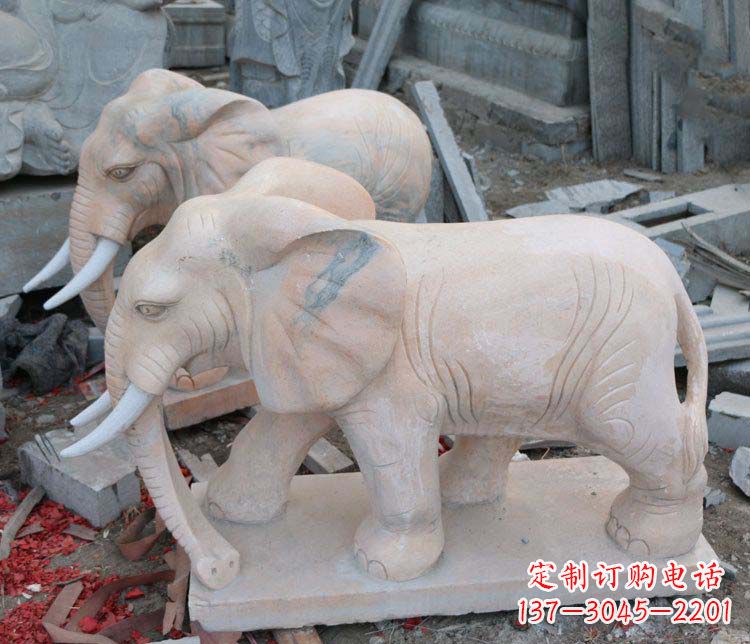 潍坊雕刻出令人感动的那头大象定制公园晚霞红大象动物石雕