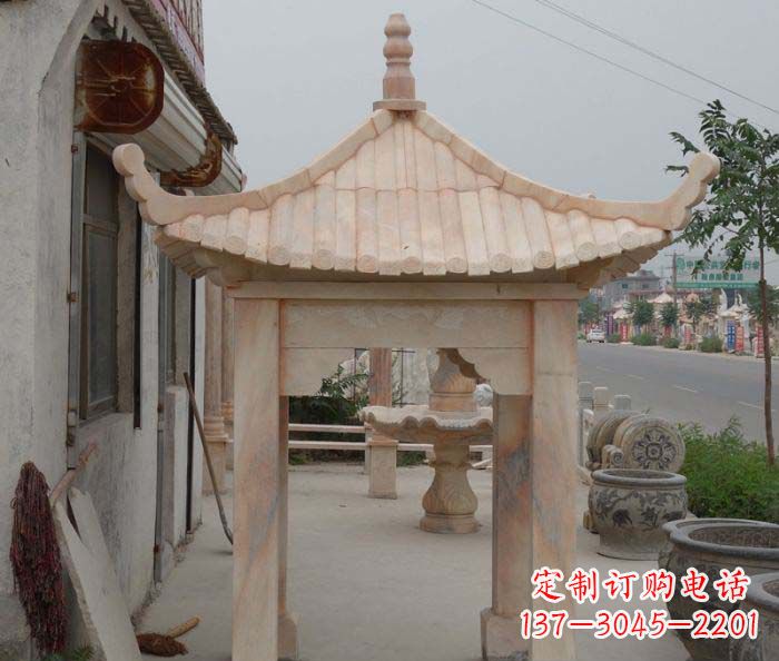 潍坊精美红六角石凉亭雕塑