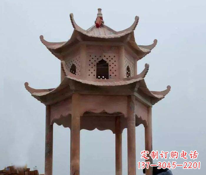 潍坊中领雕塑双层六角石雕凉亭